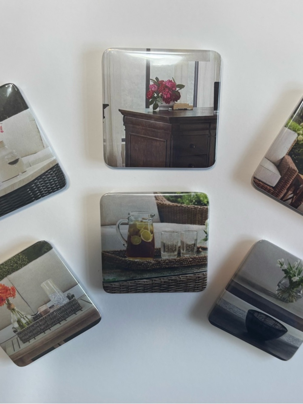 Decorative Square Photo Magnets - Neutral Brown & White Set